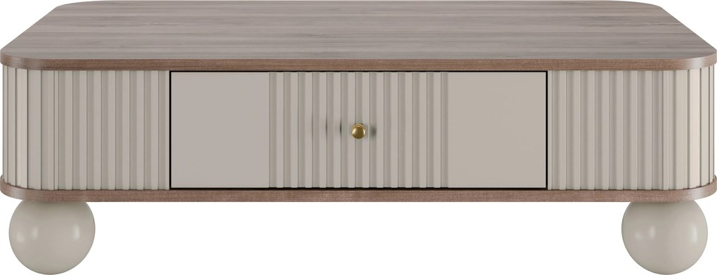 Vesper dohányzóasztal 103x60 cm fiókkal - kasmír / dió / arany fogantyú / gömb lábak