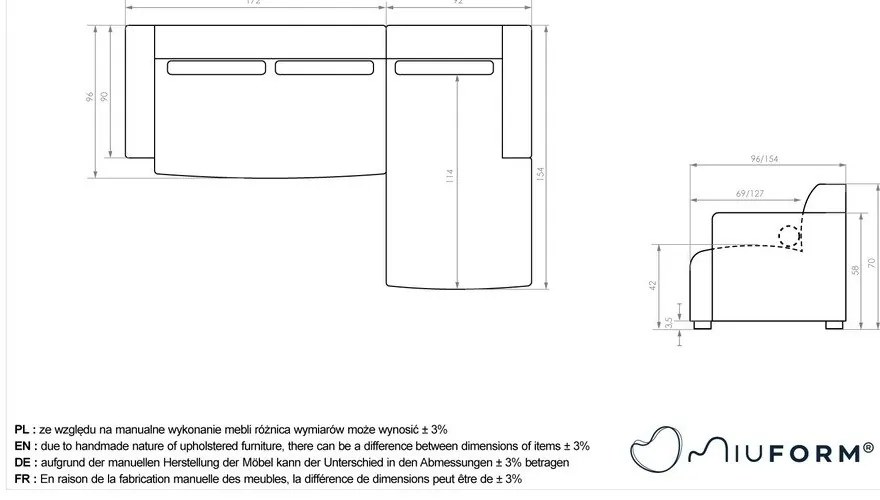 Szürke sarokkanapé (jobb oldali) Flex Felix – Miuform