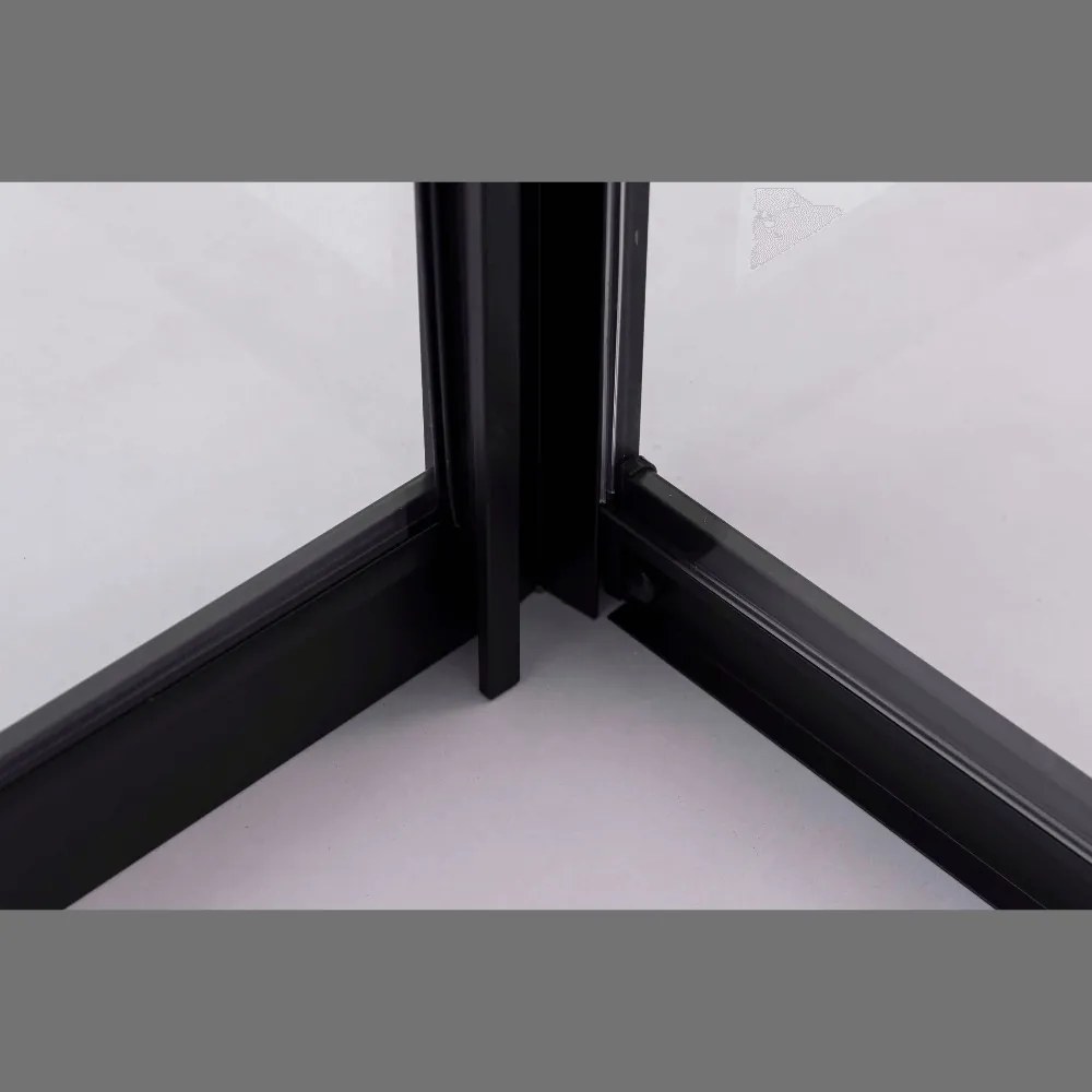 Stuxi Torino Black 90x90 falsíkra szerelhető 3 oldalú nyílóajtós zuhanykabin 6 mm vízlepergető biztonsági üveggel, fekete elemekkel, 200 cm magas
