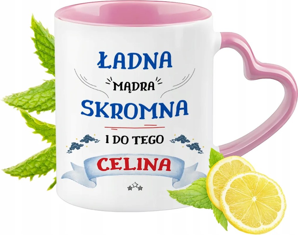 Bögre Celina Rózsaszín Szív Alakú Füllel Kávé Ajándék