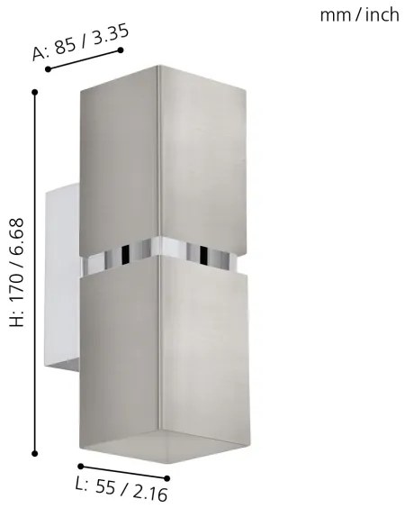Eglo 96264 - LED Fali lámpa PASSA 2xGU10/4.3W/230V szögletes