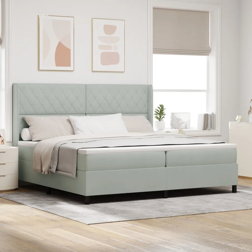 Boxspring Ágy Matresszel & LED Fény Szürke 200x200 cm Bársony