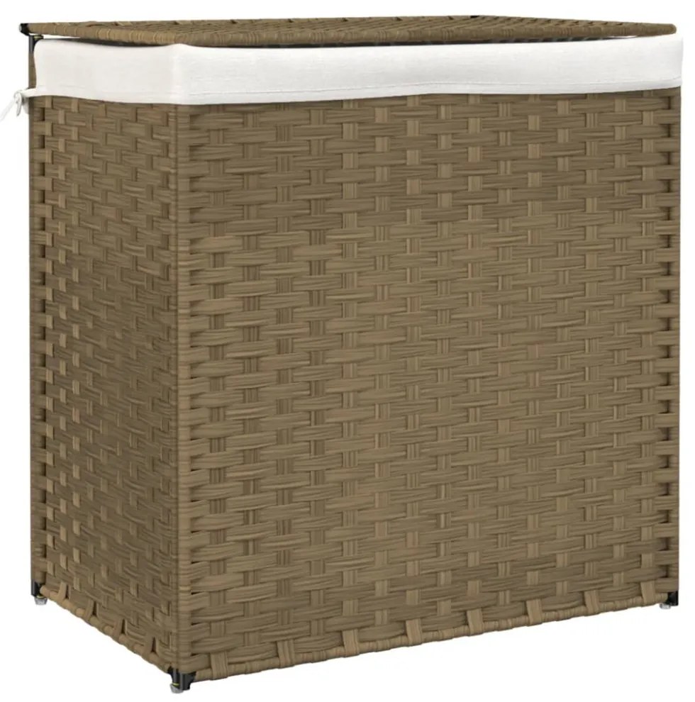polyrattan szennyeskosár 2 rekesszel 53x33x57 cm