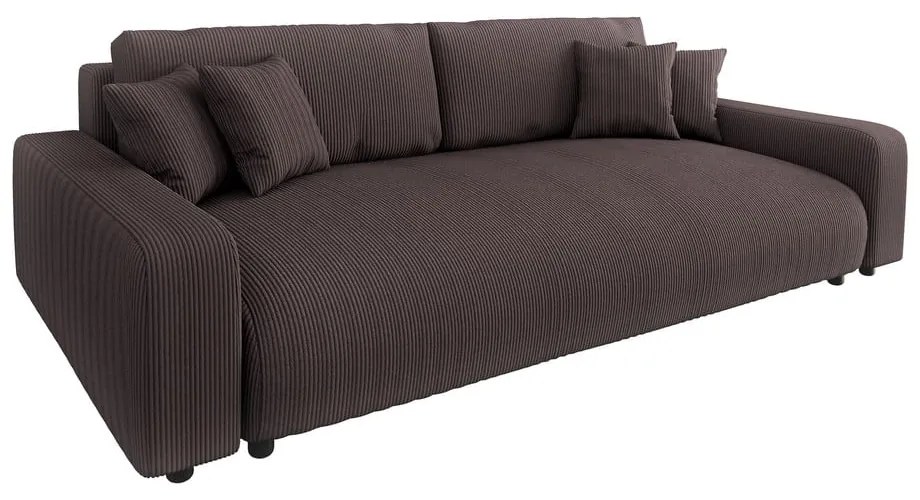 Barna kordbársony kinyitható tárolóhelyes kanapé 234 cm Sara – Ropez