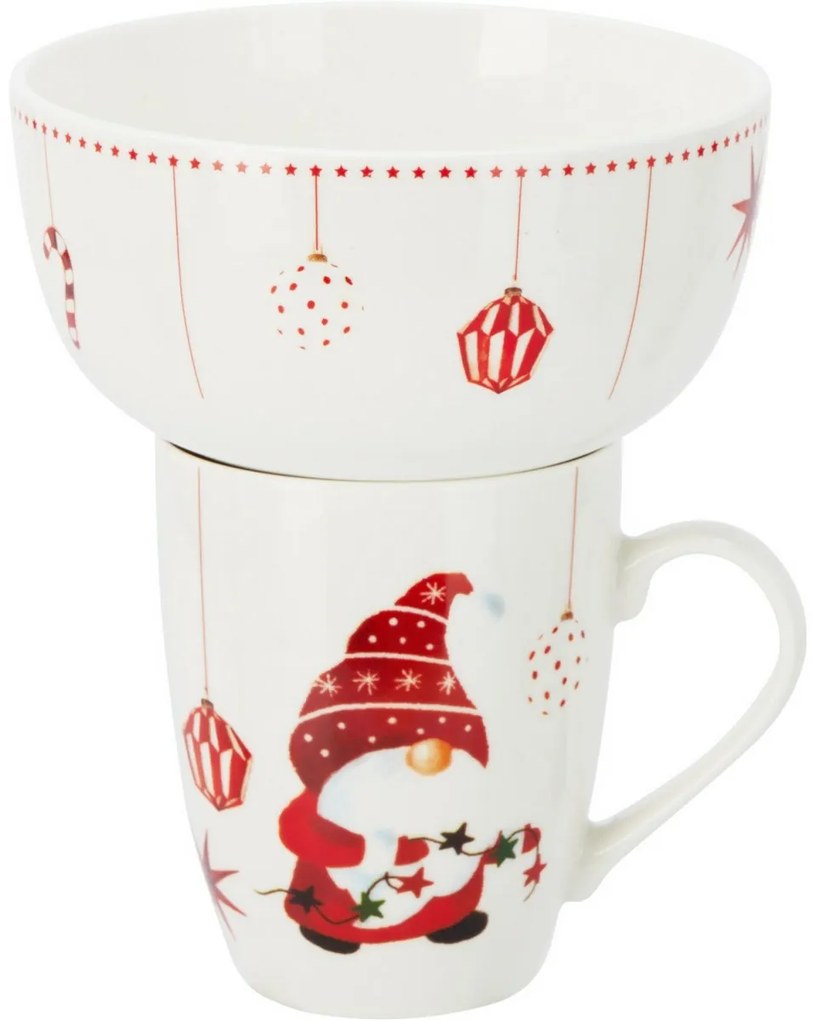 Porcelain mug and bowl set Christmas elf
