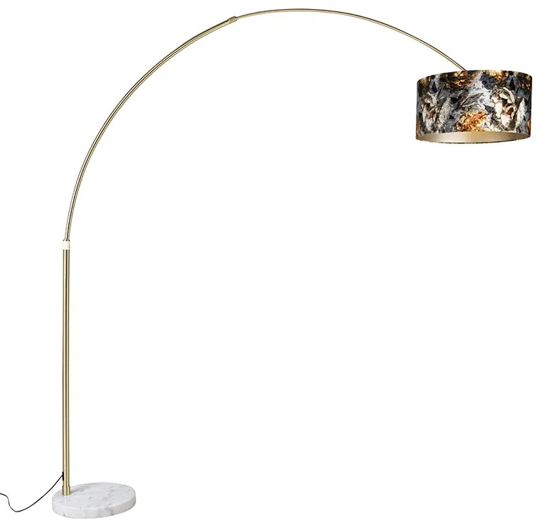 Ív lámpa sárgarézzel, virágmintás árnyékolóval 50 cm - XXL