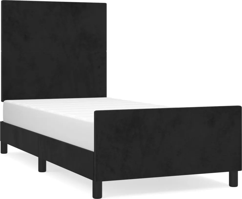vidaXL fekete bársony ágykeret fejtámlával 90x200 cm