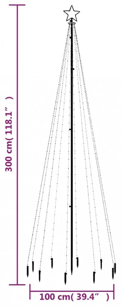 színes fényű karácsonyfa tüskével 310 LED-del 300 cm