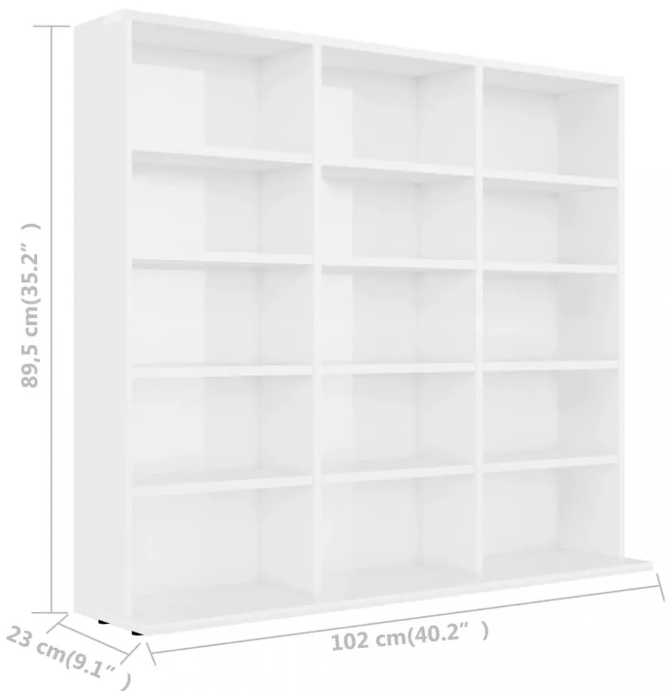 magasfényű fehér forgácslap CD-tartó szekrény 100x23x89,5 cm