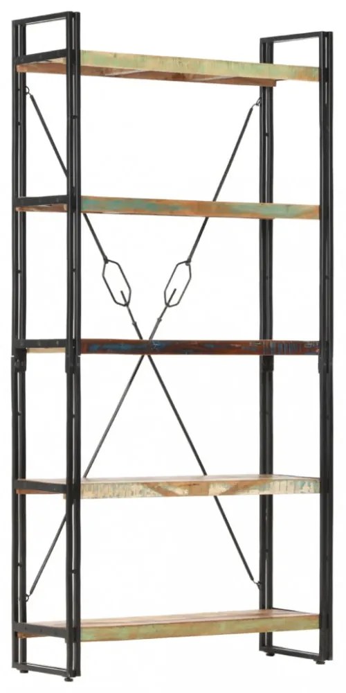 5 szintes tömör újrahasznosított fa könyvespolc 90x30x180 cm