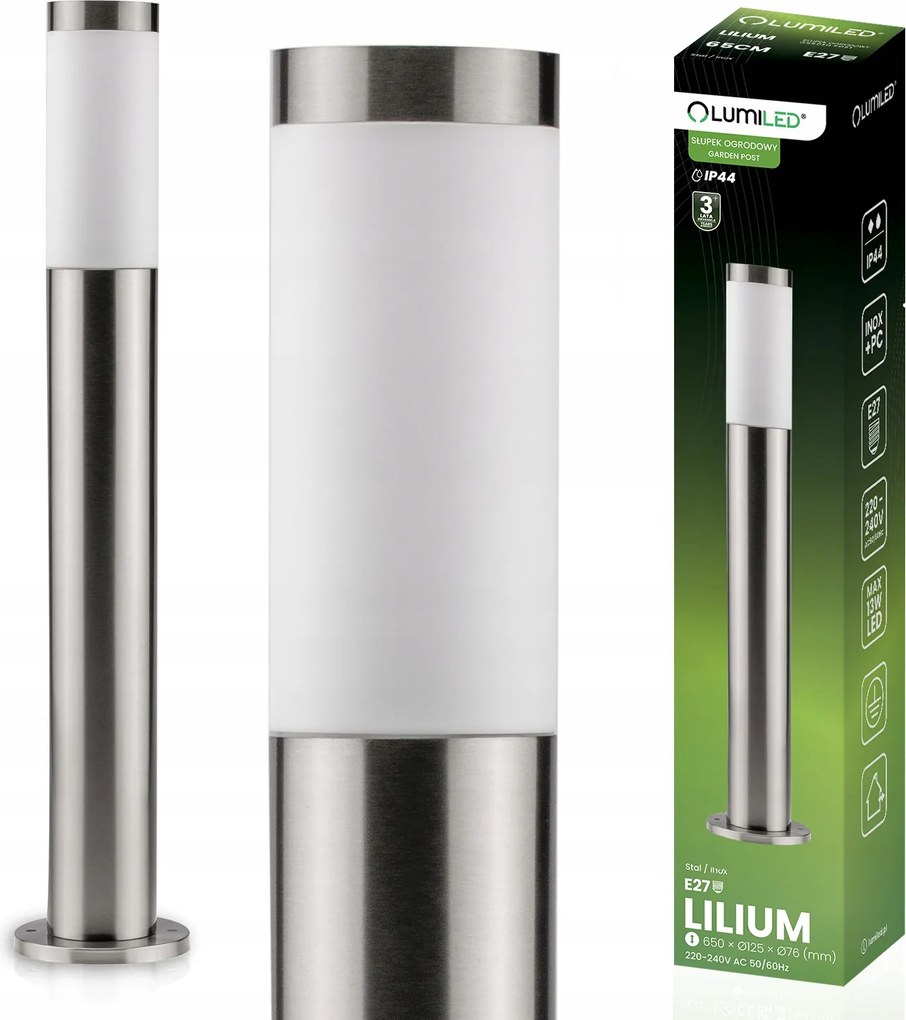 Kerti Lámpa Kültéri Inox Oszlop 65cm Álló E27 izzó lámpatest