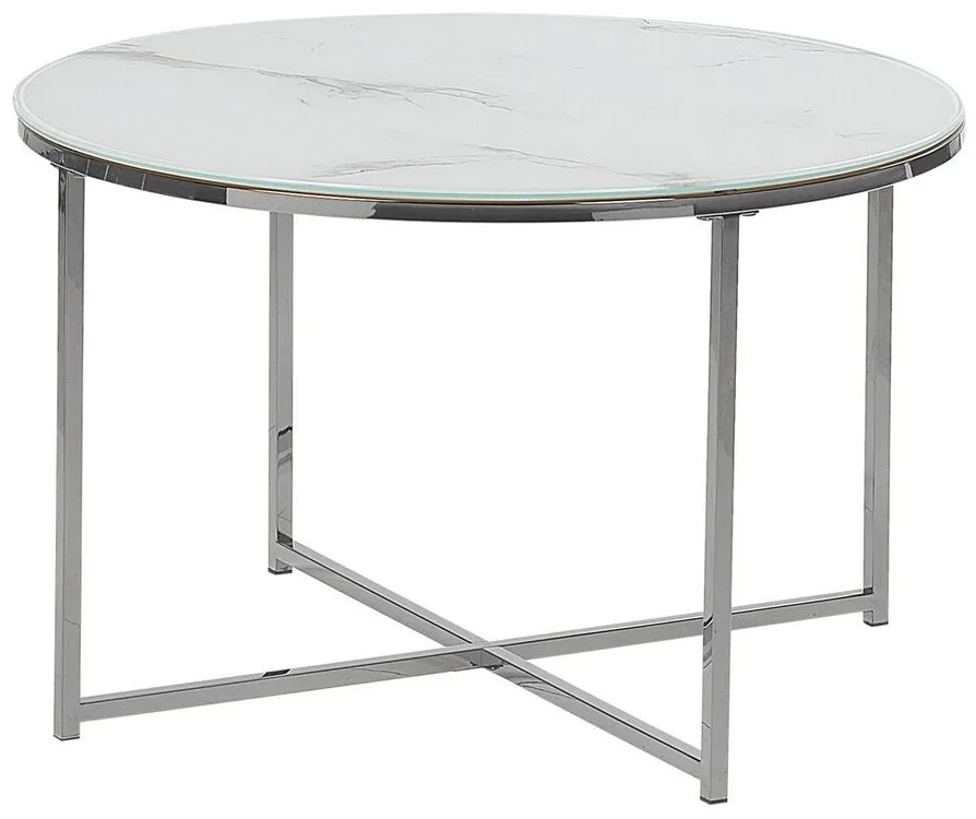Fehér és ezüst márványhatású dohányzóasztal ⌀ 70cm QUINCY Beliani