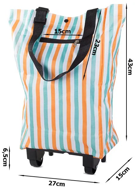 Kerekes táska STRIPES 49,5x27 cm, fehér csíkokkal