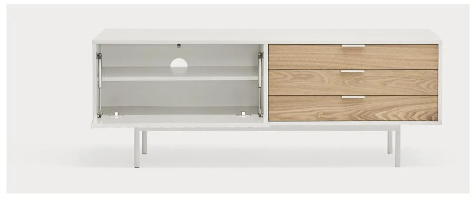 Fehér-natúr színű TV-állvány tölgyfa dekorral 140x52 cm Sierra – Teulat