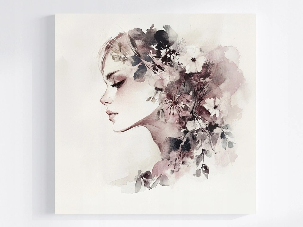 Vászonkép Canvas Akvarell Portré Nő Lány Virágok 40x40