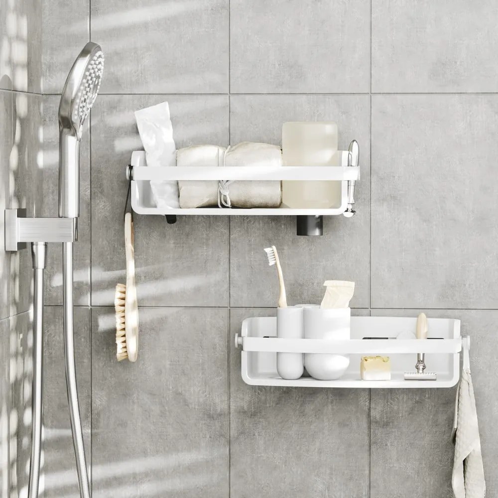 Fehér öntapadós újrahasznosított műanyag fürdőszobai polc Flex Adhesive – Umbra