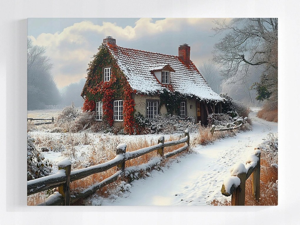 Poszter Téli Tájkép Házikó Falu Hó Tél 100x75