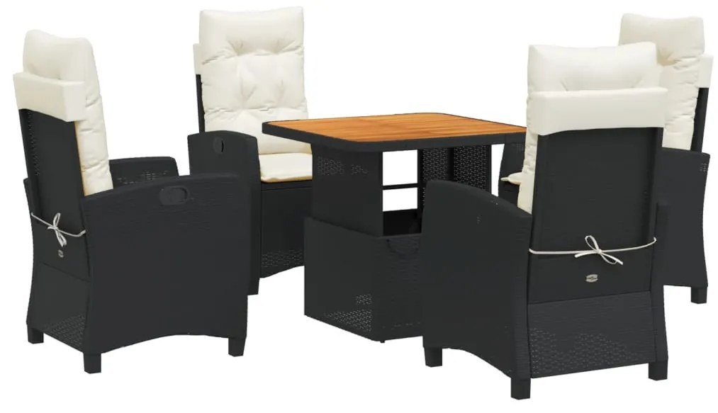 5 részes fekete polyrattan kerti étkezőgarnitúra párnákkal