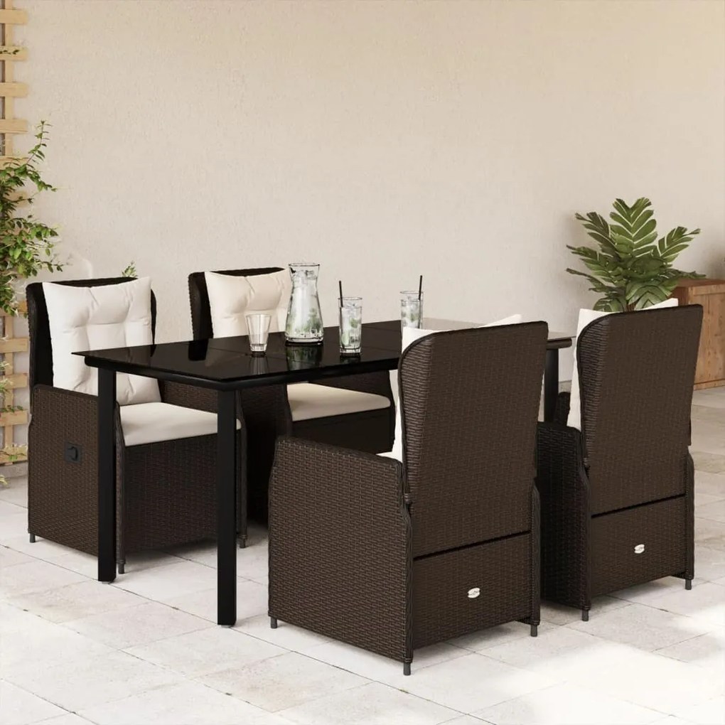5 részes barna polyrattan kerti étkezőgarnitúra párnákkal