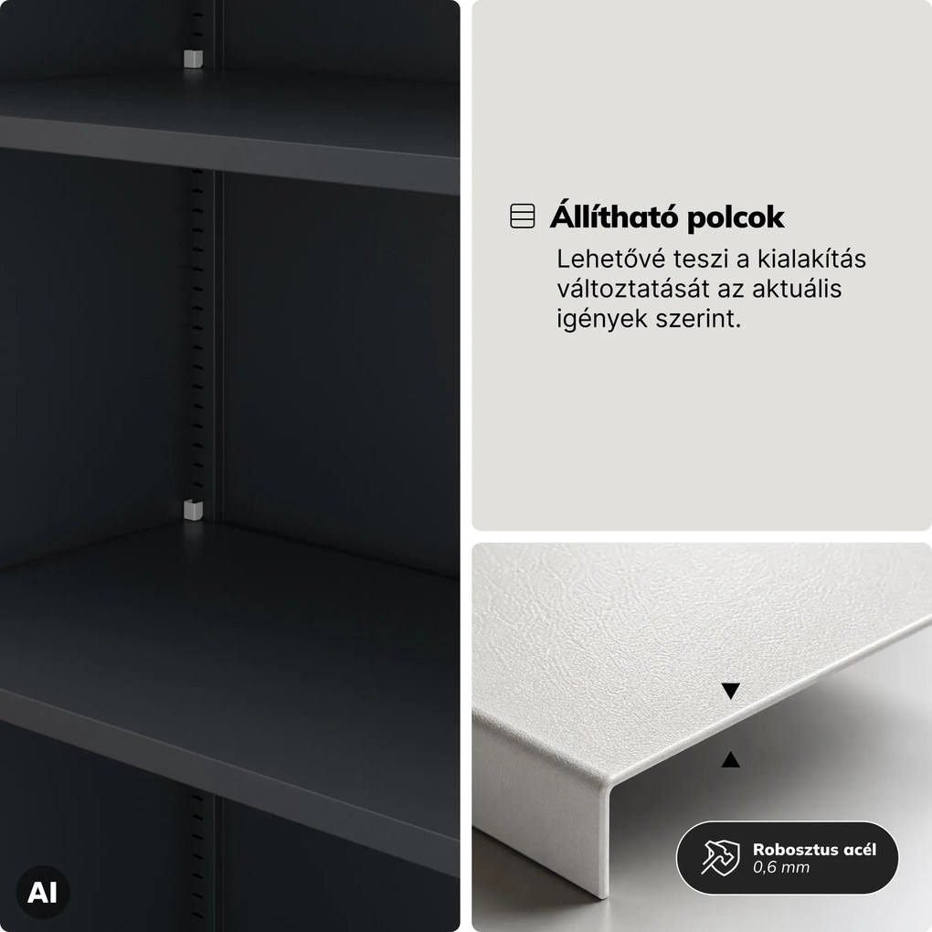 Fém szekrény tárolórekesszel, antracit-piros, 900x1850x450 mm: TOMASZ