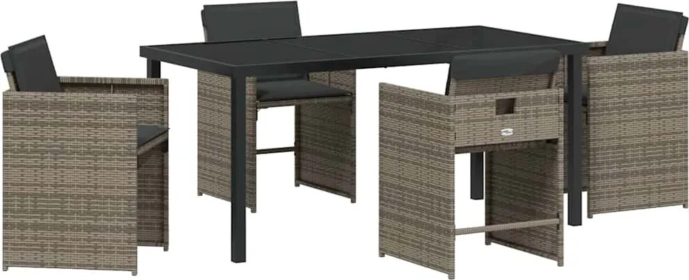 vidaXL Kert étkező szett párnával 5 pcs Szürke polirattan