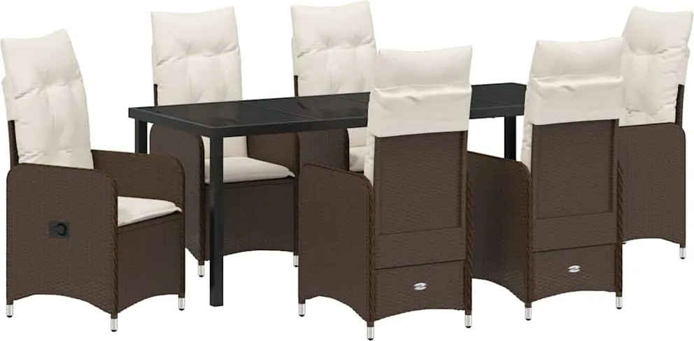 vidaXL Kert étkező szett párnával 7 pcs Barna polirattan