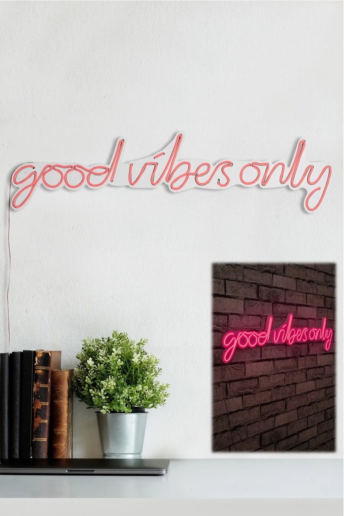 Műanyag LED-es fali dekoráció, Good Vibes Only - Pink