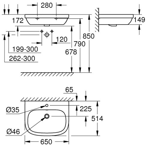 GROHE 39323000 - Mosdó EURO CERAMIC 650 × 514 mm kerámia/fehér