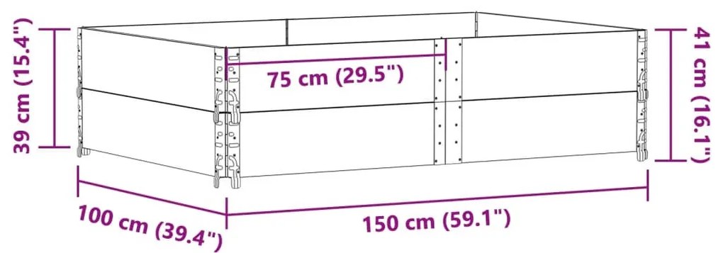 vidaXL fekete tömör fenyőfa kerti növénytartó 150 x 100 cm