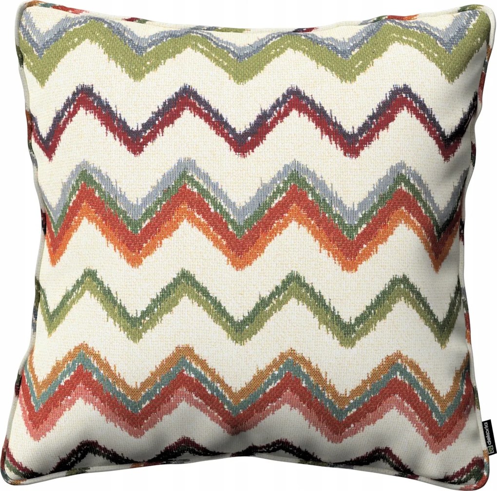 Párnahuzat 45x45 piros-zöld cikk-cakk mintás, krémszínű