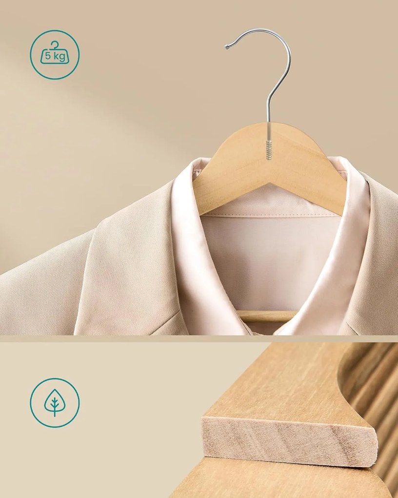 SONGMICS fa vállfa szett, 30 darabos csomag világos bézs színben