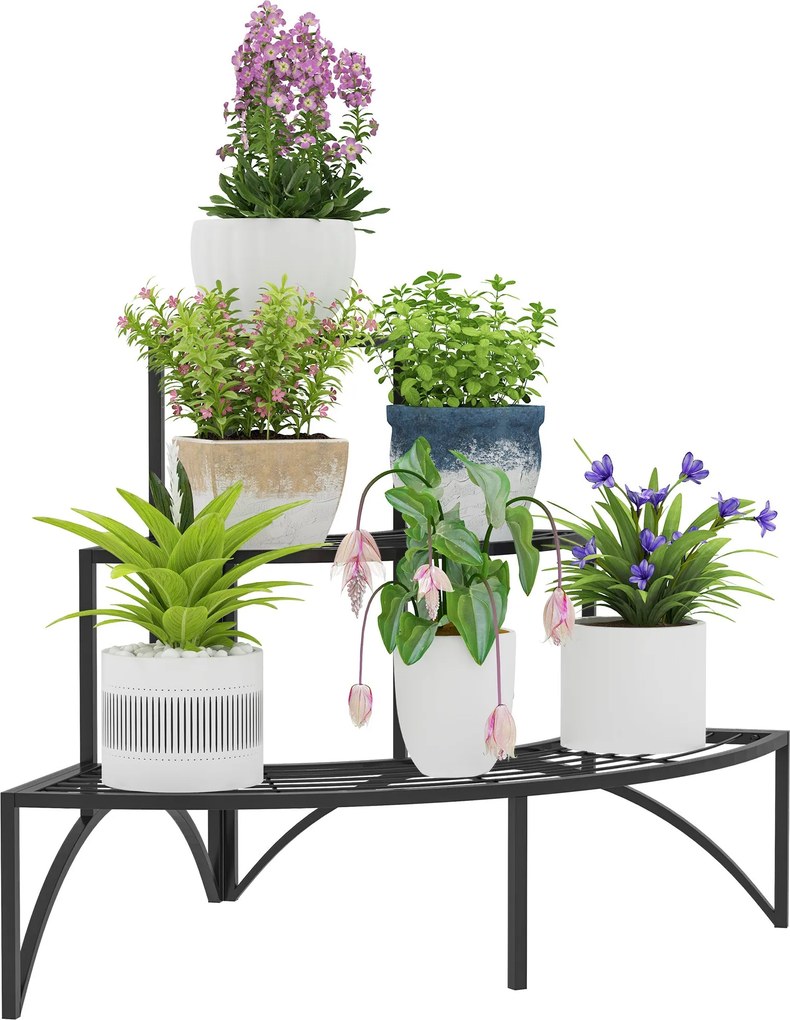 Outsunny 3-szintes Virágtartó, Virágtartó Belső és Külső Használatra, Fém Virágláda, Több-szintes Virágtartó, 60 cm magas Virág Lépcső a Nappalihoz, K