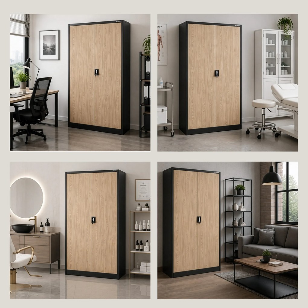 Fém irodai iratszekrény antracit / sonoma tölgy: Eco Design JAN II, 1150 x 1850 x 400 mm