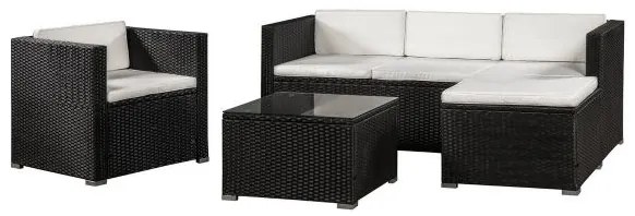 Juskys Kerti rattan szett Punta Cana L - fekete/krém párnák