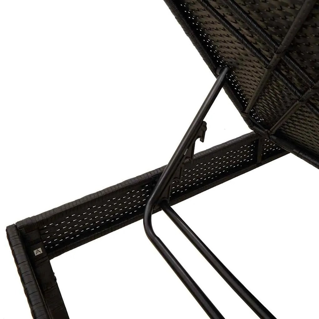 fekete polyrattan napozóágy párnával 55x200x44 cm