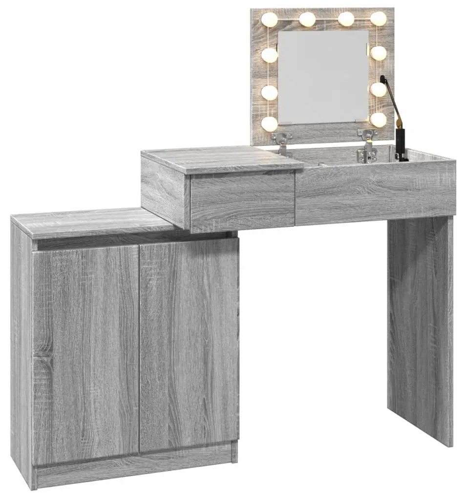 szürke sonoma LED-es fésülködőasztal 115 x 37 x 110,5 cm