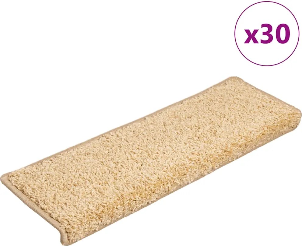 vidaXL 30 db krémszínű lépcsőszőnyeg, téglalap alakú széllel, 65 x 21 x 4 cm