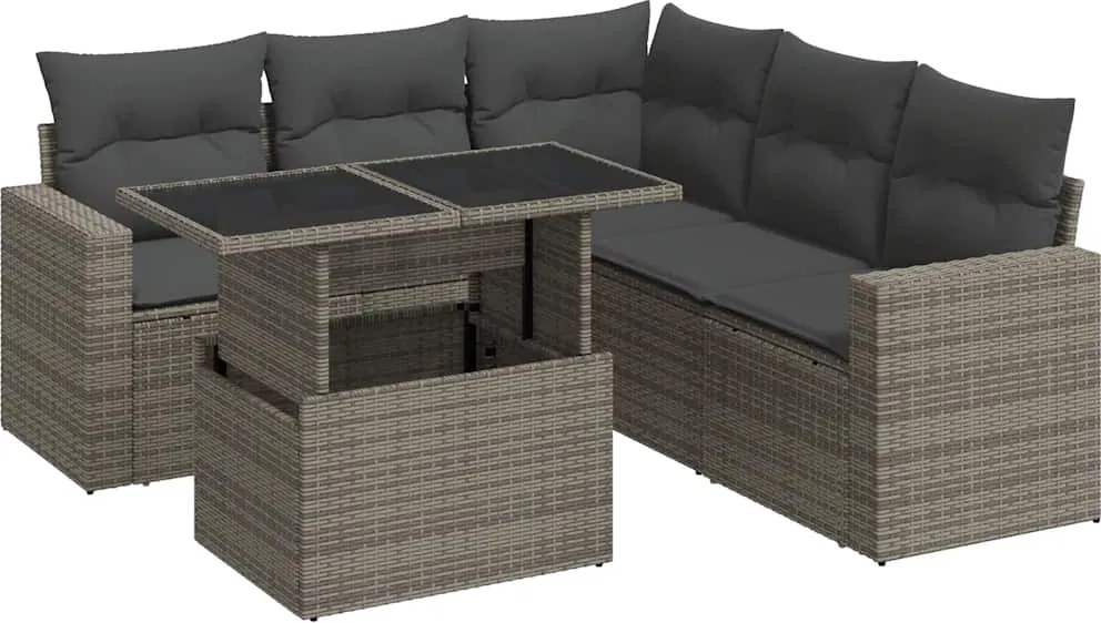 vidaXL 6 részes szürke polyrattan kerti ülőgarnitúra párnákkal