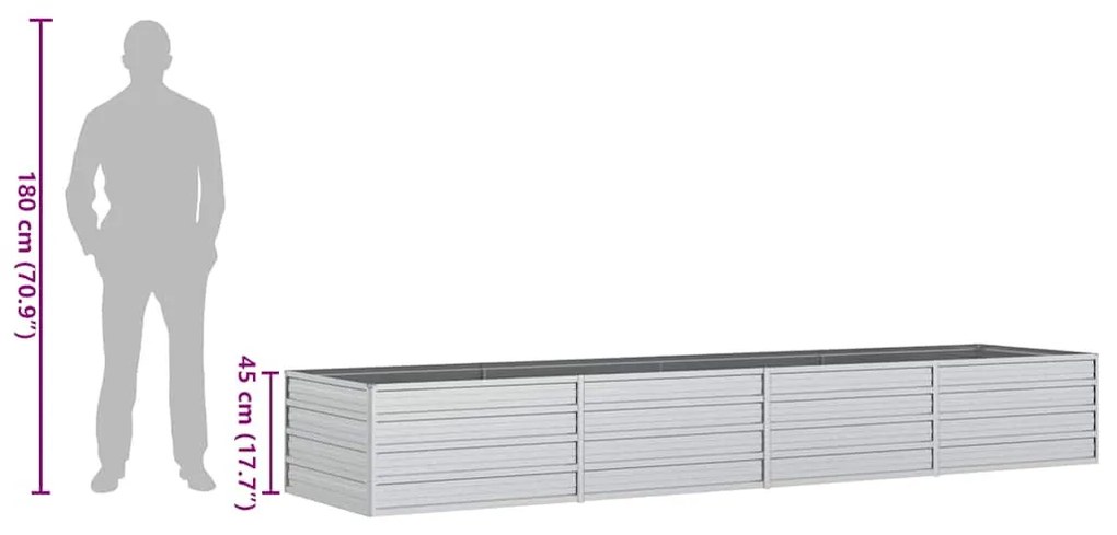 ezüstszínű horganyzott acél kerti magaságyás 320 x 80 x 45 cm