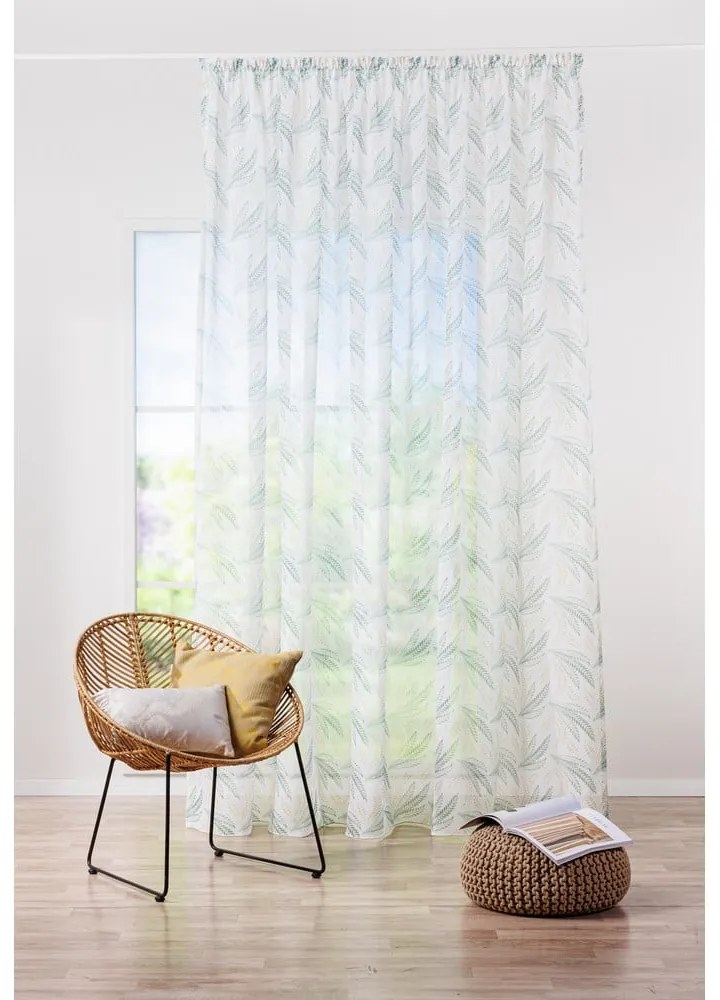 Fehér-zöld fényáteresztő függöny 300x260 cm Seva – Mendola Fabrics