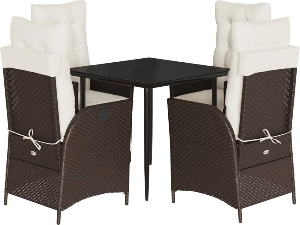 vidaXL 5 részes barna polyrattan kerti étkezőgarnitúra párnákkal