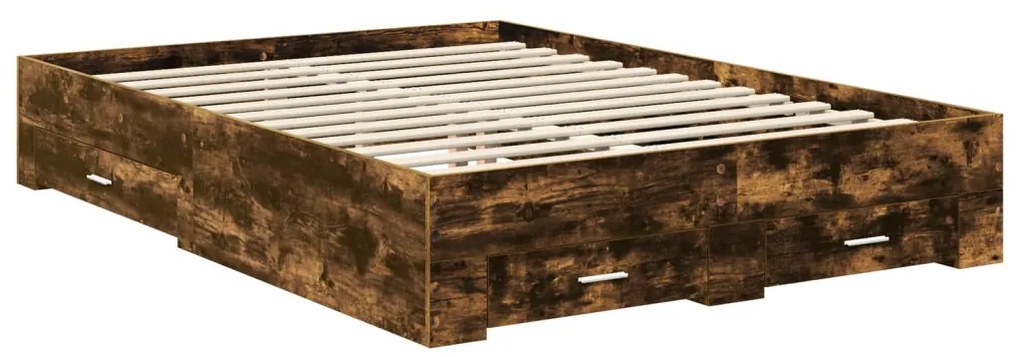 vidaXL Ágykeret fiókkal fejtámlával Füstölt tölgy 135 x 190 cm Faanyag