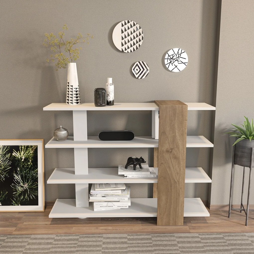 könyvespolc Nur - White, Walnut