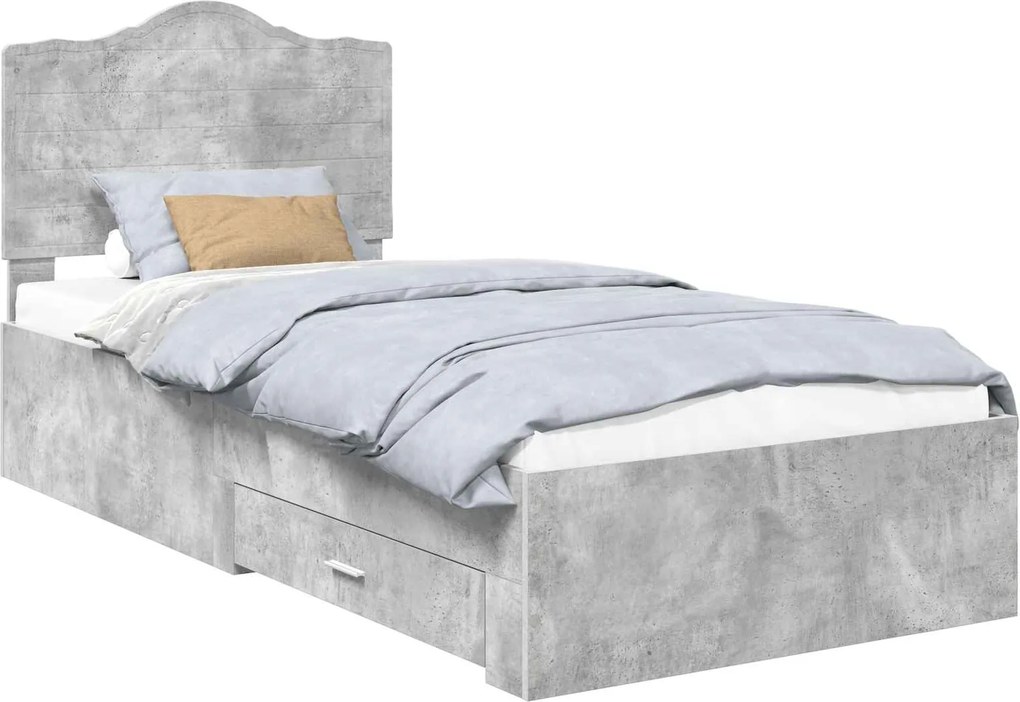 vidaXL Ágykeret fejtámlával fiókkal Beton Szürke 90 x 200 cm Faanyag