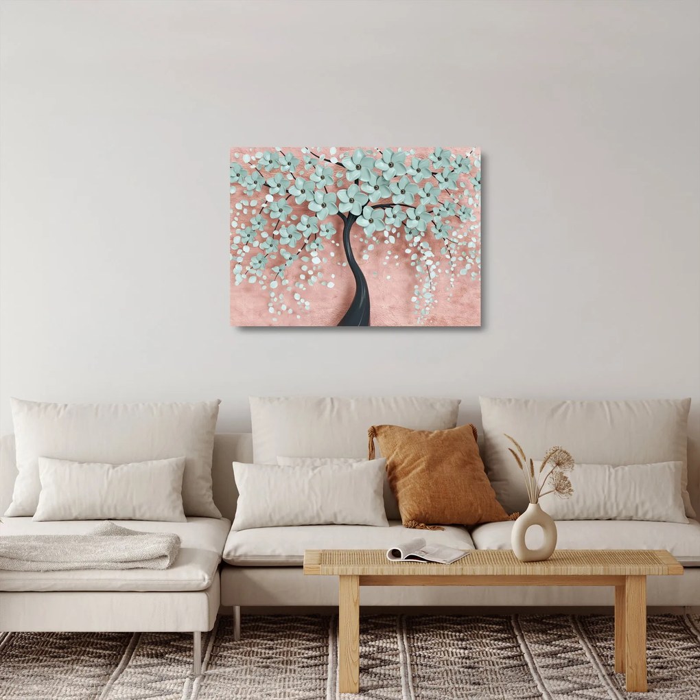 Kép - Pasztell kék virágok (üvegen) (70x50 cm)