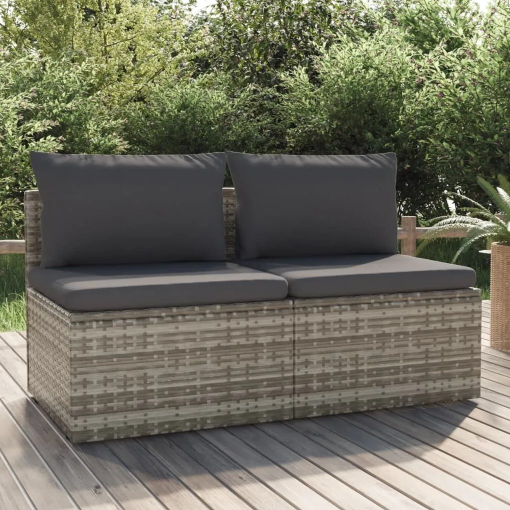 2 személyes szürke polyrattan kerti kanapé párnával