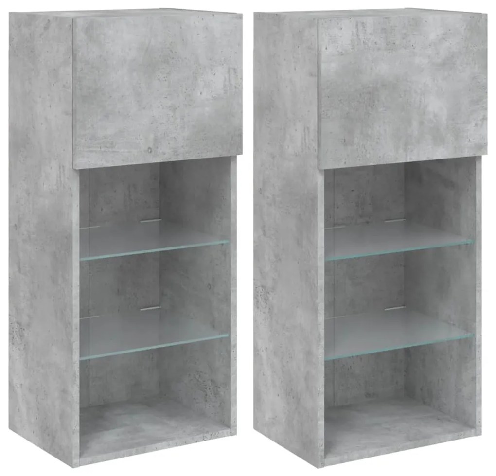 2 db betonszürke TV-szekrény LED-világítással 40,5 x 30 x 90 cm