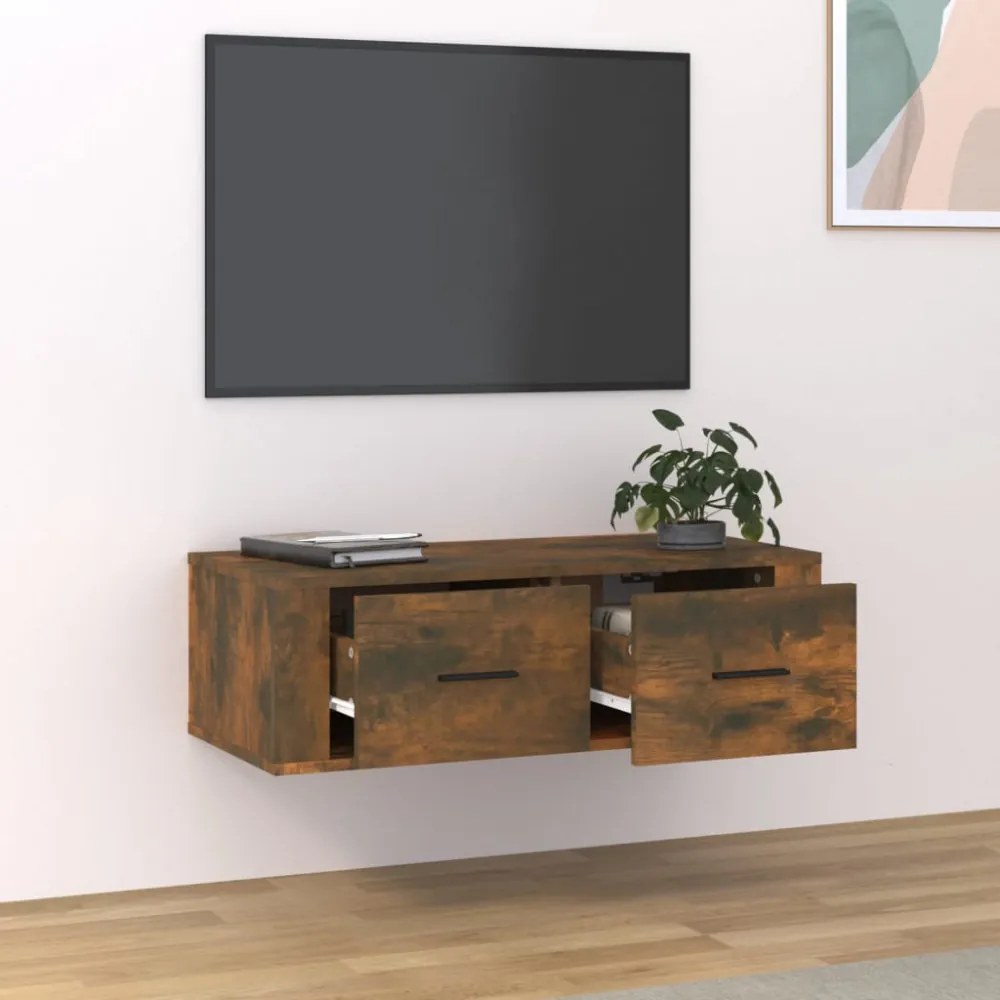 füstös tölgy színű szerelt fa függő TV-szekrény 80 x 36 x 25 cm