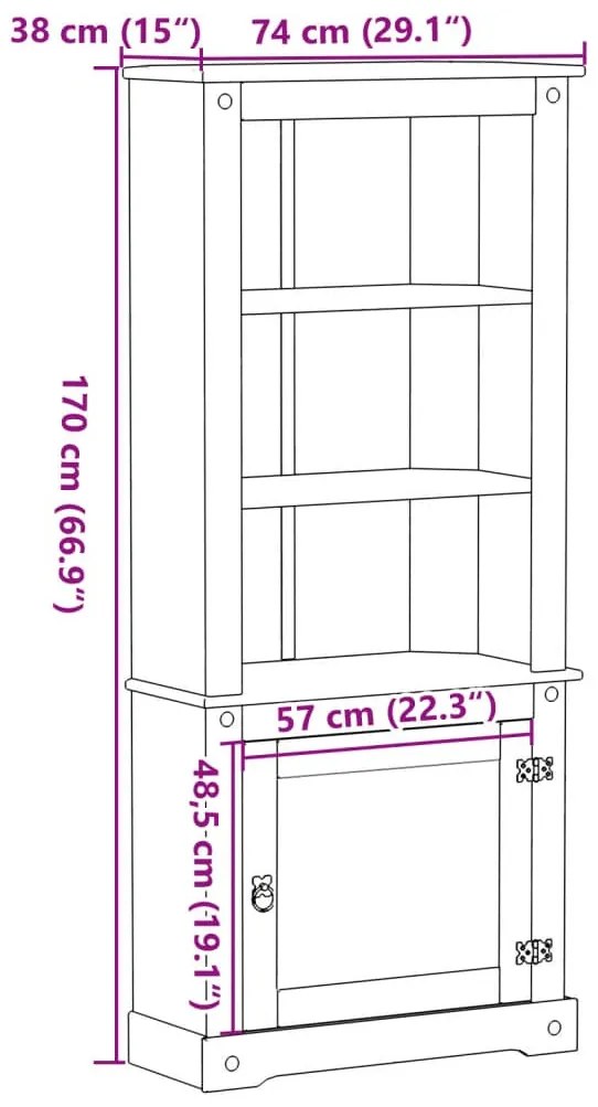 Corona tömör fenyőfa magasszekrény 74 x 38 x 170 cm