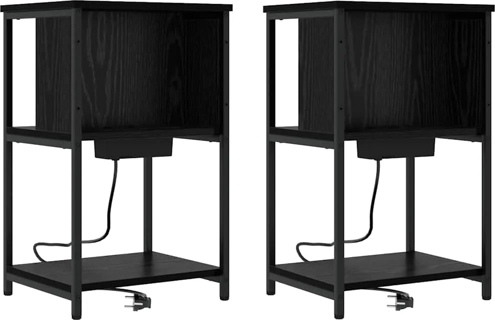 vidaXL Éjjeliszekrény 2 pcs Fekete tölgy 38 x 31 x 61 cm Faanyag